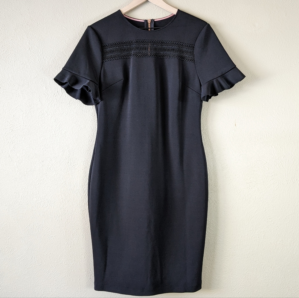 Ted Baker London Black Midi Dress with Ruffle Sleeves